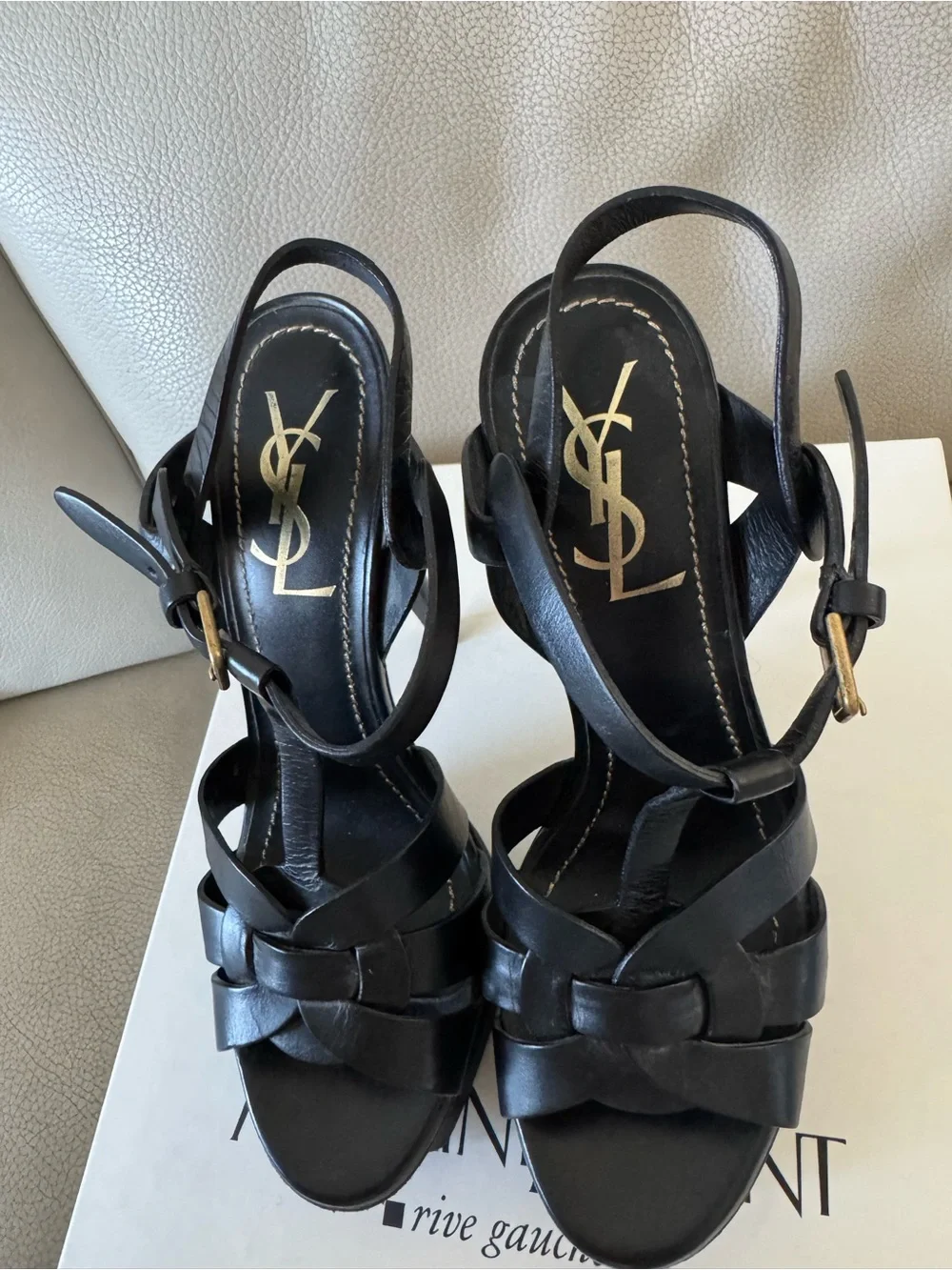 Saint Laurent Tribute Leather T-Strap Platform Sandals | YSL - Picture 4 of 16